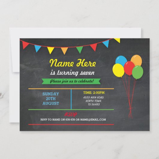 Any Age Birthday Party Garls Boys Balloons招待状 招待状 (正面)