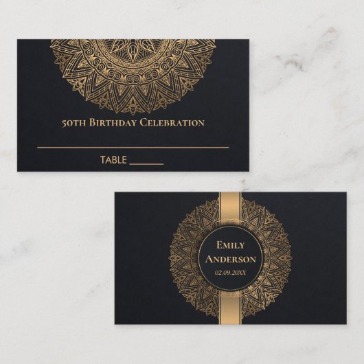 ANY AGE BLACK金ゴールド華美マンダラ50誕生日 プレイスカード (正面/裏面)