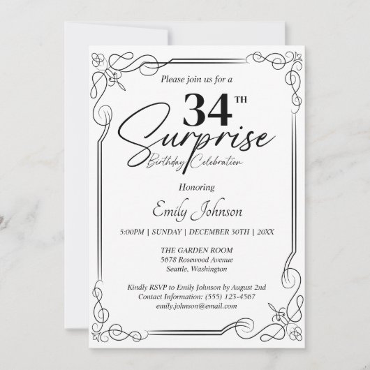 Any Age Black and White誕生日シンプル招待状 招待状 (正面)