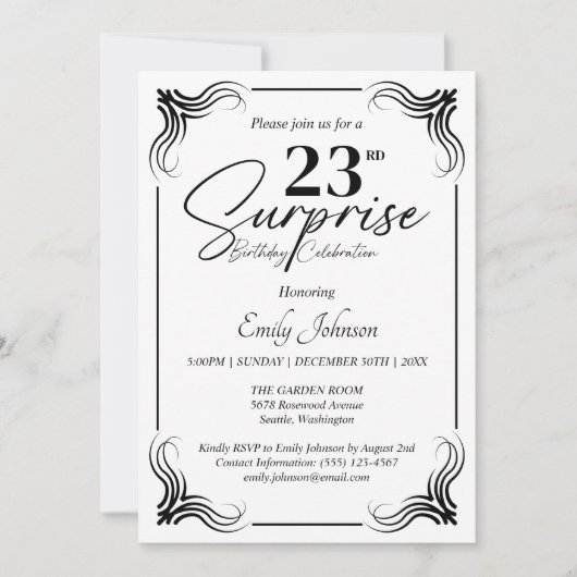 Any Age Black and White誕生日シンプル招待状 招待状 (正面)