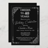 Any Age Black and White誕生日 クラシック 招待状 (正面/裏面)