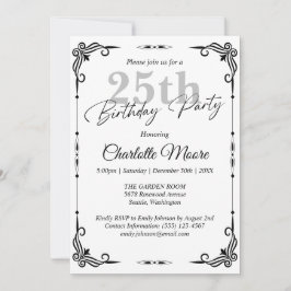 Any Age Black and White誕生日 モダン 招待状