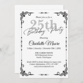 Any Age Black and White誕生日 モダン 招待状 (正面/裏面)