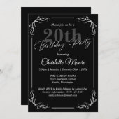 Any Age Black and White誕生日 モダン 招待状 (正面/裏面)