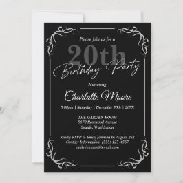 Any Age Black and White誕生日 モダン 招待状