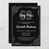 Any Age Black and White エレガント誕生日 招待状 (正面/裏面)