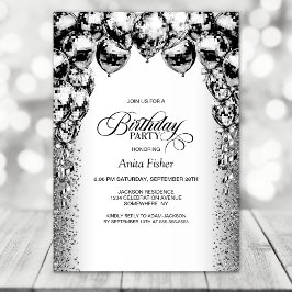 Any Age Black and White Balloons誕生日パーティー 招待状