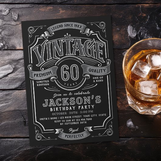 Any Age Black White Vintage Birthday 招待状