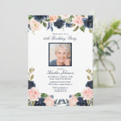 Any Age Blue Pinkフローラフォトバースデーパーティー 招待状 (スタンド正面)