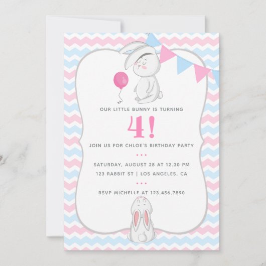 Any Age Bunnyをテーマにした誕生日パーティーの招待状 招待状 (正面)