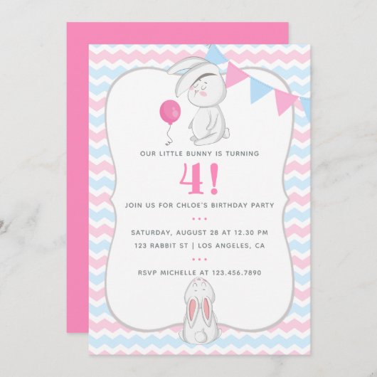 Any Age Bunnyをテーマにした誕生日パーティーの招待状 招待状 (正面/裏面)