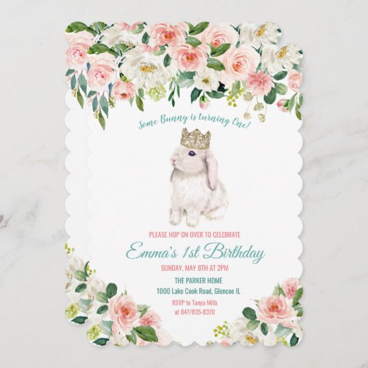 ANY AGE - Bunny Waterカラー誕生日招待状 招待状 (正面/裏面)