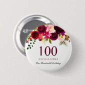 Any Age Burgundyフローラボホ100th誕生日パーティー 缶バッジ (正面&裏面)