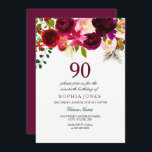 Any Age Burgundyフローラ90th Birthday Party招待状 招待状<br><div class="desc">バーガンディフローラボホ90thバースデーパーティー招待状マッチングコレクションのニッチとネストストア。Bohoシックなブルゴーニュ赤い水色フローラ美しい手色彩の鮮やか水の色イラストレーション</div>