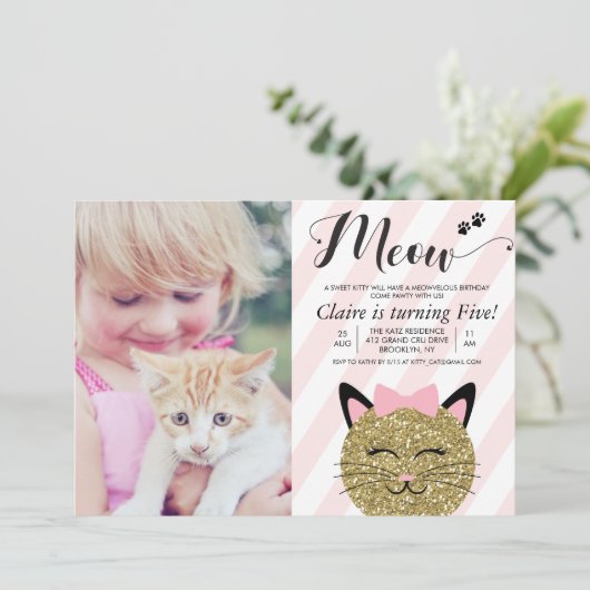 ANY AGE - Cat Kittenフォト誕生日招待状 招待状 (スタンド正面)