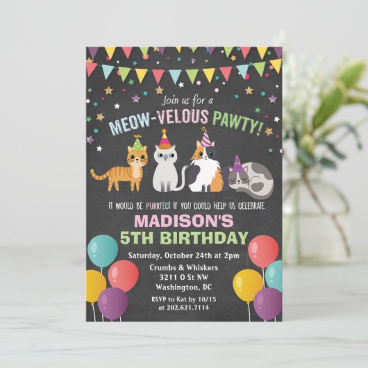 ANY AGE - Cat Kitten誕生日チョーク招待状 招待状 (スタンド正面)