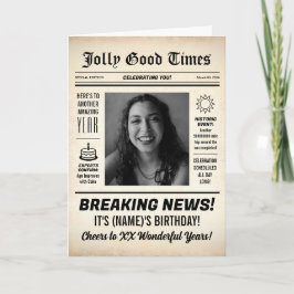Any Age, Custom Photo, Vintage Newspaper Birthday カード