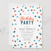 Any Age Dark Blue Orange紙吹雪誕生日パーティー 招待状 (正面)