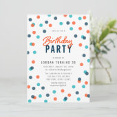 Any Age Dark Blue Orange紙吹雪誕生日パーティー 招待状 (スタンド正面)