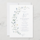 Any Age Dusty Blue Wildflower Boho 80誕生日 招待状 (正面)