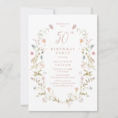 Any Age Dusty Pink Wildflower Boho 50誕生日 招待状 (正面)