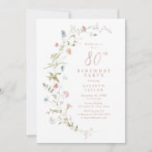 Any Age Dusty Pink Wildflower Boho 80誕生日 招待状 (正面)