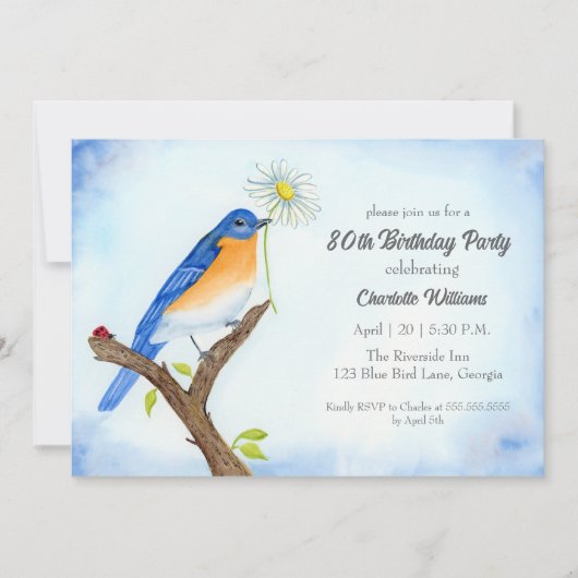 Any Age Happy April Birthday with Bluebird 招待状 (正面)