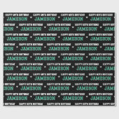 Any Age Happy Birthday Retro Custom Green Black ラッピングペーパー (フラット)