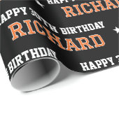 Any Age Happy Birthday Retro Custom Orange Black ラッピングペーパー (ロールコーナー)