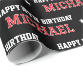 Any Age Happy Birthday Retro Custom Red Black ラッピングペーパー (ロールコーナー)