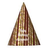 Any Age Happy Birthday Rustic Stripe Pattern パーティーハット (正面)