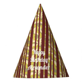 Any Age Happy Birthday Rustic Stripe Pattern パーティーハット