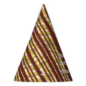 Any Age Happy Birthday Rustic Stripe Pattern パーティーハット (左)