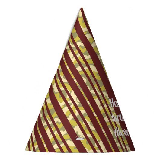 Any Age Happy Birthday Rustic Stripe Pattern パーティーハット (左)