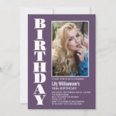 Any Age Lavenderモダン White Photo Birthdayパーティー 招待状 (正面)