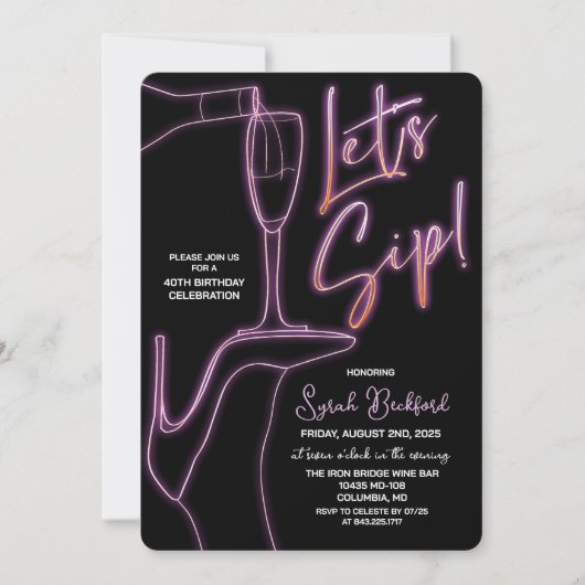 ANY AGE - Let's Sip誕生日招待状 招待状 (正面)