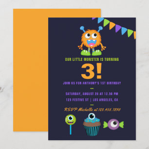 Any Age Little Monster Boy誕生日パーティー 招待状
