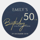 ANY AGE NAVYシンプル金ゴールドタイポグラフィ誕生日 ラウンドシール (正面)