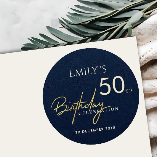 ANY AGE NAVYシンプル金ゴールドタイポグラフィ誕生日 ラウンドシール
