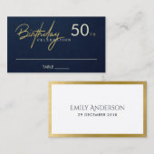 ANY AGE NAVYシンプル金ゴールド誕生日座席表 名刺 (正面/裏面)