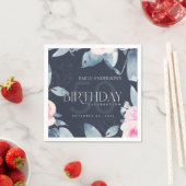 ANY AGE NAVYソフト赤面ブルーフローラ50番目の誕生日 スタンダードカクテルナプキン (インサイチュ)