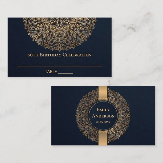 ANY AGE NAVY金ゴールド華美マンダラ50誕生日 プレイスカード (正面/裏面)