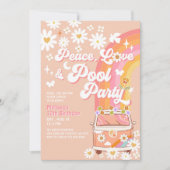 ANY AGE Peace Love PoolパーティーGroovy誕生日 招待状 (正面)