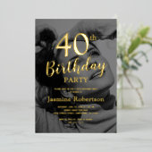 Any Age Photo Birthday Party金ゴールド 箔招待状 (立ち正面)