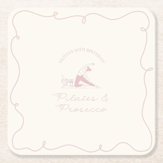 Any age pilates and prosecco birthday スクエアペーパーコースター (正面)