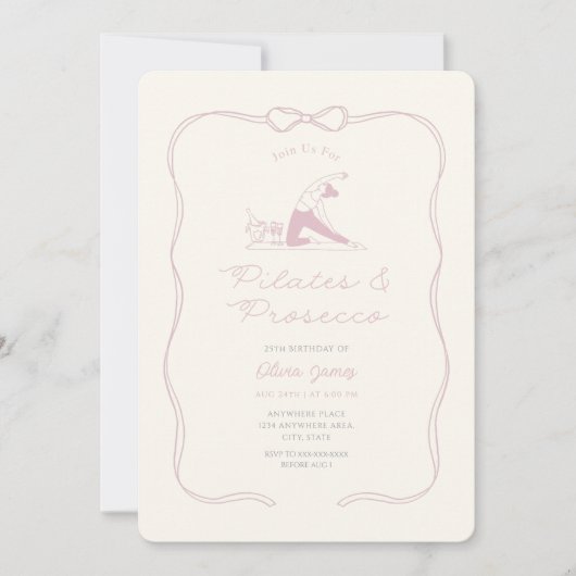 Any age pilates and prosecco birthday 招待状 (正面)