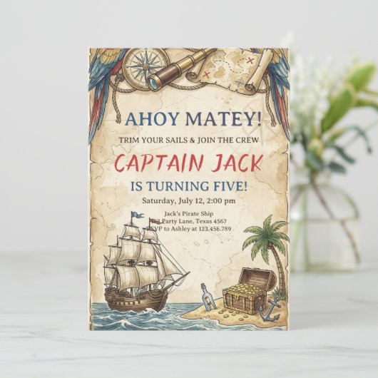 ANY AGE - Pirate Birthday Party Invitation 招待状 (スタンド正面)