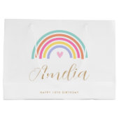 Any Age Rainbow Loveハート名パーソナライズされた女 ラージペーパーバッグ (裏面)