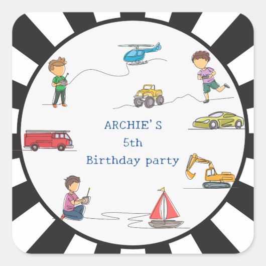 Any Age Remote Control RC自動車モーター子供の誕生日 スクエアシール (正面)