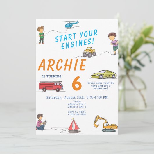 Any Age Remote Control RC自動車モーター子供の誕生日 招待状 (スタンド正面)